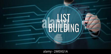 Affiche manuscrite pour le bâtiment de la liste. Mot pour la base de données des personnes que vous pouvez contacter avec votre message marketing Banque D'Images