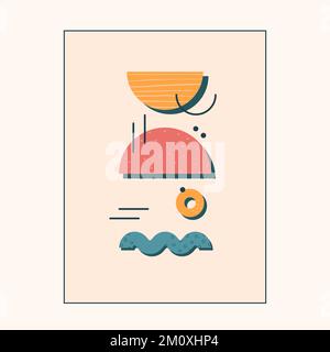 Affiche abstraite avec ensemble de formes et textures simples sur fond orange clair. Illustration de Vecteur