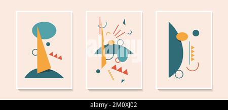 Ensemble de trois affiches abstraites dans un jeu de couleurs pour décorer la maison ou l'appartement dans le même style. Illustration de Vecteur