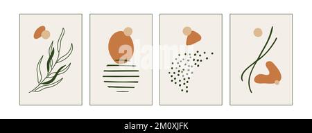 Ensemble de quatre affiches abstraites vectorielles dans des tons neutres pour décorer les intérieurs. Illustration de Vecteur