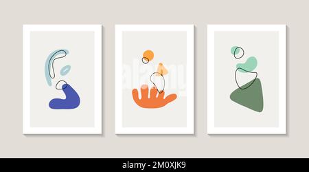 Ensemble de trois affiches abstraites aux formes naturelles et aux coraux abstraits. Style Matisse. Illustration de Vecteur