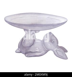 Aquarelle illustration verre plat sous forme de lapin pour le gâteau et autres aliments. Dessiné à la main. Banque D'Images