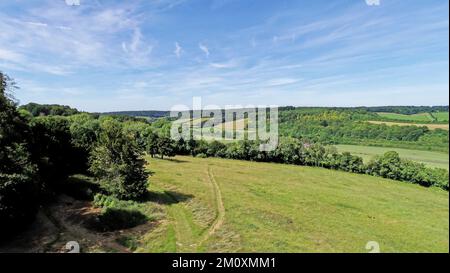 Vue sur le paysage de West Wycombe depuis Dashwood Mausolée Hill - West Wycombe Hill, West Wycombe, Buckinghamshire, Royaume-Uni Banque D'Images