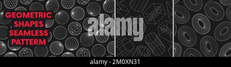 Motif sans couture avec formes géométriques linéaires, distorsion et transformation filaires étranges de la figure, design graphique vectoriel inspiré de la courbe Illustration de Vecteur