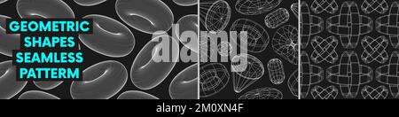 Motif sans couture avec formes géométriques linéaires, distorsion et transformation filaires étranges de la figure, design graphique vectoriel inspiré de la courbe Illustration de Vecteur