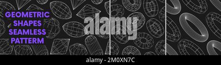 Motif sans couture avec formes géométriques linéaires, distorsion et transformation filaires étranges de la figure, design graphique vectoriel inspiré de la courbe Illustration de Vecteur