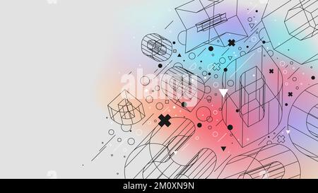 Structures de figures physiques différentes formes, Vector Design moderne inspiré par des affiches brutalisme avec des éléments filaires étranges de formes géométriques Illustration de Vecteur