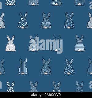 Motif vectoriel bleu sans couture avec illustration des lapins Illustration de Vecteur