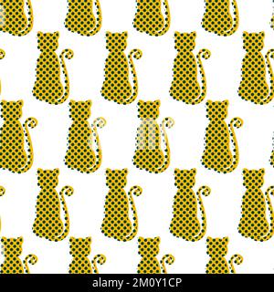 Silhouettes chats jaunes avec motif à pois vectorisés sans couture Illustration de Vecteur