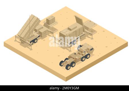 Missile surface-air mobile isométrique ou système de missile antibalistique MIM-104 Patriot. Système américain de missiles sol-air développé par Raytheon Illustration de Vecteur