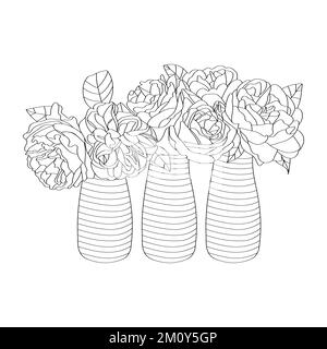 Fleurs dans des vases. Illustration vectorielle. Coloriage dessiné. Illustration de Vecteur