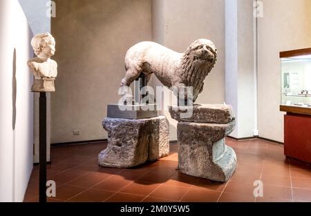 Le lion funéraire étrusque appartenait à Val Vidone, 4th siècle b.C., conservé au Musée archéologique national de Florence, Italie Banque D'Images