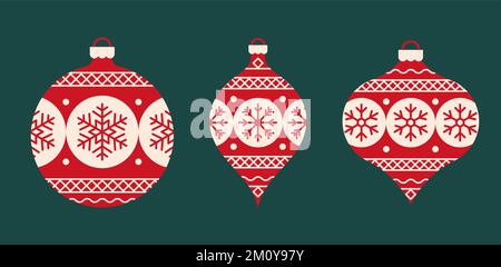 Boules de Noël. Ensemble de trois décorations rouges. Illustration de Vecteur