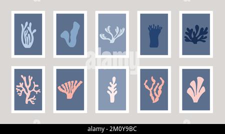 Ensemble de dix affiches abstraites dessinant dans le style Henry Matisse. Illustration de Vecteur