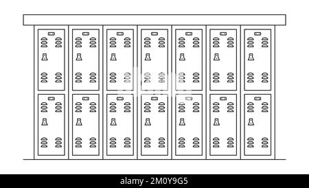 Rangée de casiers d'école art. Illustration vectorielle noir et blanc. Illustration de Vecteur