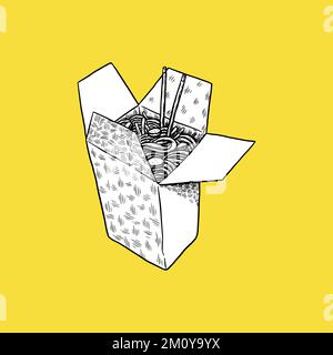 Pineese Noodle Icon Fast Food Sketch et Vintage. Illustration vectorielle Illustration de Vecteur