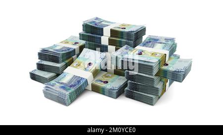 Pile de billets en dinars koweïtiens. Rendu 3D de liasses de billets de banque Banque D'Images