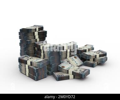 Pile de billets de riyal saoudien. rendu 3d de paquets d'argent isolé sur fond blanc Banque D'Images