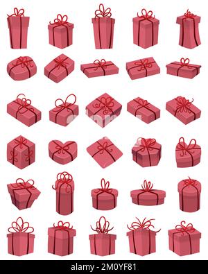 Pack d'illustrations vectorielles dessinées à la main de boîtes-cadeaux fermées simples, différentes formes et tailles de paquets. Illustration de Vecteur