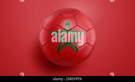 Ballon de football drapeau marocain sur fond de drapeau marocain. 3D illustration Banque D'Images