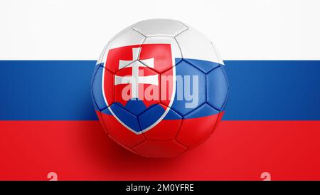 Ballon de football drapeau de Slovaquie sur fond de drapeau de Slovaquie. 3D illustration Banque D'Images