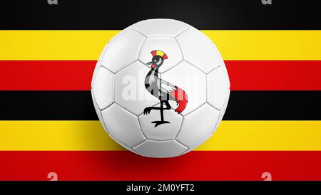 Ballon de football drapeau ougandais sur fond de drapeau ougandais. 3D illustration Banque D'Images