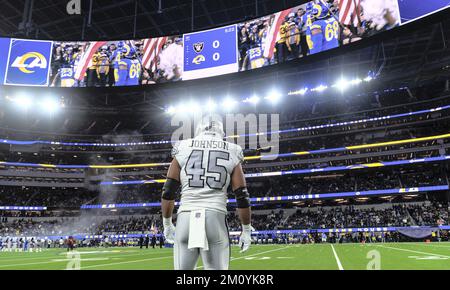 Inglewood, États-Unis. 08th décembre 2022. Football américain: Ligue professionnelle NFL, Los Angeles Rams - Las Vegas; partie principale, partie principale, partie principale, jour 14 au stade SOFI: Le joueur professionnel allemand de football Jakob Johnson des Las Vegas Raiders est sur la touche. Credit: Maximilian Haupt/dpa/Alay Live News Banque D'Images