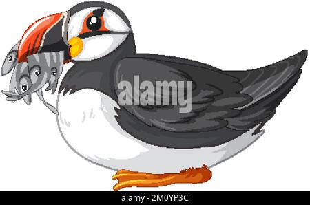 Puffin oiseau tenant des poissons dans son illustration de bec Illustration de Vecteur