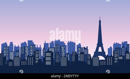 Paris silhouette urbaine le soir avant le coucher du soleil avec une vue magnifique sur la tour eiffel. Collection City Vector Illustration de Vecteur