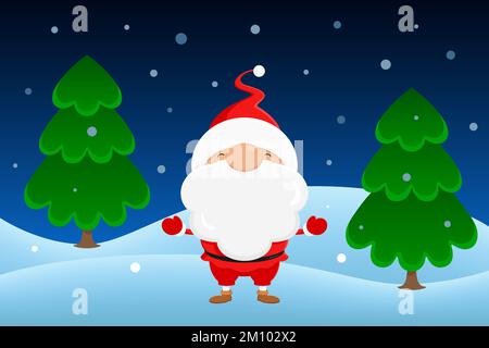 Le Père Noël en forêt. Style de dessin animé. Illustration vectorielle. Illustration de Vecteur