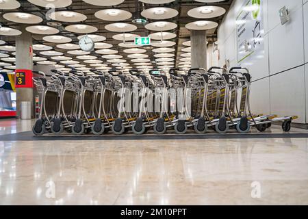 Chariot à bagages groupé à l'aéroport pour desservir les passagers voyageant Banque D'Images