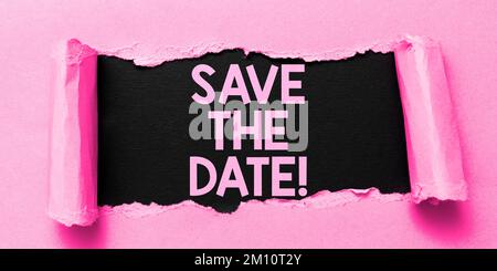 Ecriture du texte affiché Enregistrer la date. Mot écrit sur la mémorisation de l'horaire Marquer l'invitation au calendrier Banque D'Images