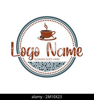 Modèle de logo du café-restaurant. Café-restaurant avec emblème rétro et texture mosaïque. Illustration vectorielle. Illustration de Vecteur