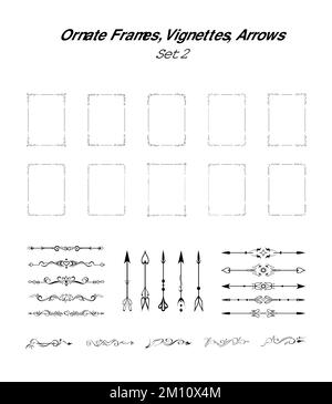 Ensemble de cadres décoratifs, lignes décoratives, flèches Illustration de Vecteur