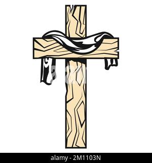 Croix avec le tissu sur elle, résurrection après la crucifixion de Jésus, symbole du christianisme, vecteur Illustration de Vecteur