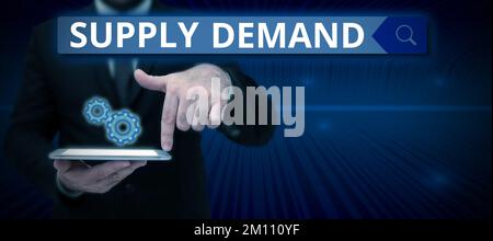 Inspiration montrant l'enseigne demande d'approvisionnement. Relation de concept d'entreprise entre les montants disponibles et les montants recherchés Banque D'Images