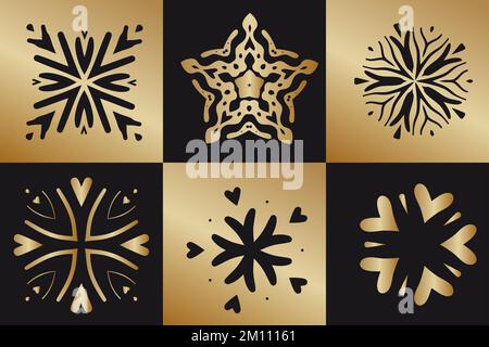Décorations de Noël et du nouvel an, un ensemble de flocons de neige dorés. Illustration vectorielle Illustration de Vecteur