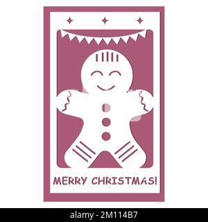 Carte postale festive 3D dans le style de la coupe de papier, avec le gingembre de Noël, illustration vectorielle. Illustration de Vecteur