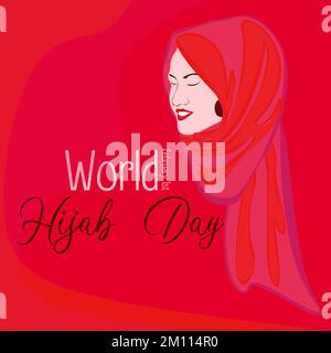 Journée mondiale du hijab le 1 février, célébration de la journée internationale et conception de l'accueil. Illustration de Vecteur