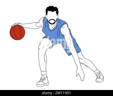 Basket-ball masculin jouant de l'entraînement, jouant, dribbling ball sur fond blanc. Illustration vectorielle Illustration de Vecteur