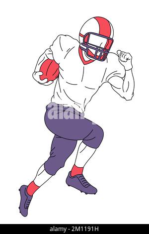 Illustration vectorielle sur fond blanc. Joueur américain de football tenant le ballon et la course. Sportif motivé Illustration de Vecteur