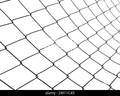 clôture en maille métallique isolée. Fil de treillis blanc. photo en noir et blanc Banque D'Images