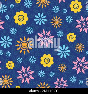 Blue Spring Garden at Night motif vectoriel répété en arrière-plan Illustration de Vecteur