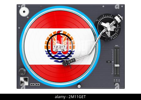 Phonographe plateau tournant avec drapeau polynésien français, 3D rendu isolé sur fond blanc Banque D'Images