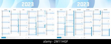 calendrier français 2023 avec vacances scolaires - france - thème imprimable de design d'entreprise Banque D'Images
