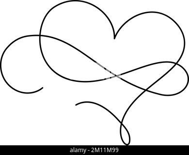 Romantique monoline à l'infini calligraphie vecteur coeur amour signe art ligne. Icône représentant la Saint-Valentin dessinée à la main. Symbole Concepn pour carte de vœux, affiche Illustration de Vecteur