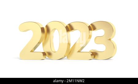 Nouvel an 2023 isolé sur fond blanc. Or. 3d illustration. Banque D'Images