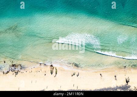 Vue aérienne, tir de drone, vue verticale, plage à Jandia, Fuerteventura, Îles Canaries, Espagne Banque D'Images