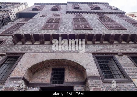 Détail, façade extérieure, maison al-Amasyali, époque ottomane, Rosetta, Égypte Banque D'Images