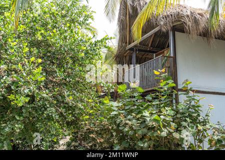 Amérique du Sud, Colombie, Departamento del Magdalena, Santa Marta, Guachaca, Bungalow à Costäo Beach Hostel Banque D'Images